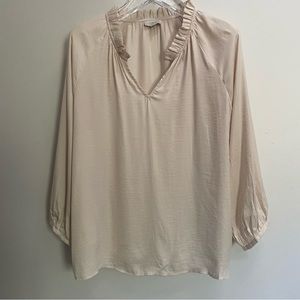 Loft Outlet Long Sleeve Blouse Frilled Collar V Neck Silky Feeling Feminine
